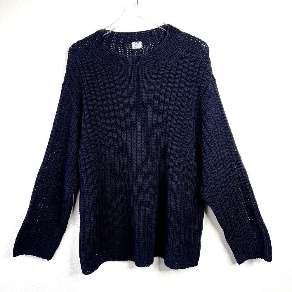 C.P. Company Navy Blue Open Knit Pullover Sweater Crewneck XL 4 100% Cotton